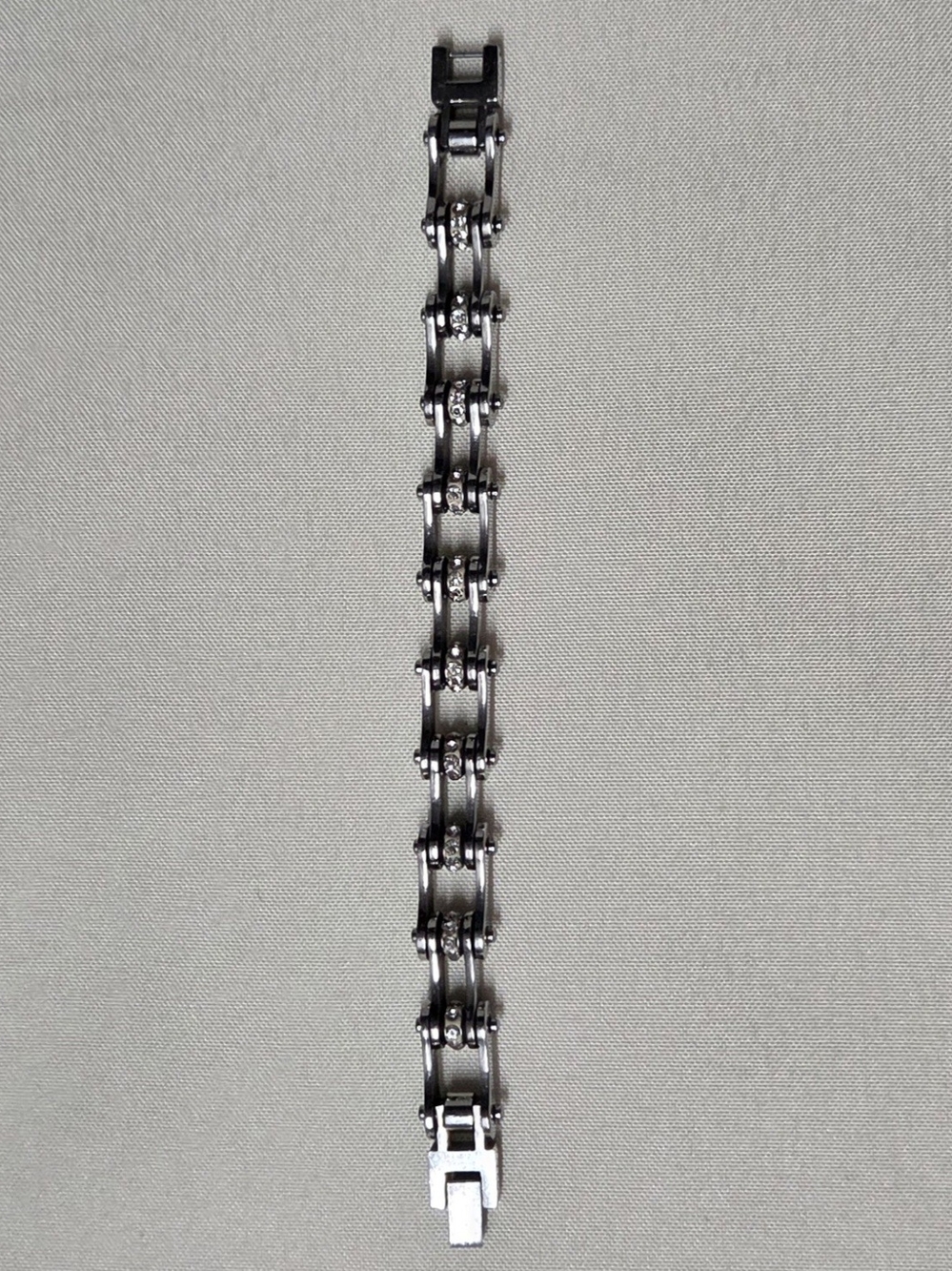 Women's Stainless Steel and Crystal Motorcycle Chain Bracelet